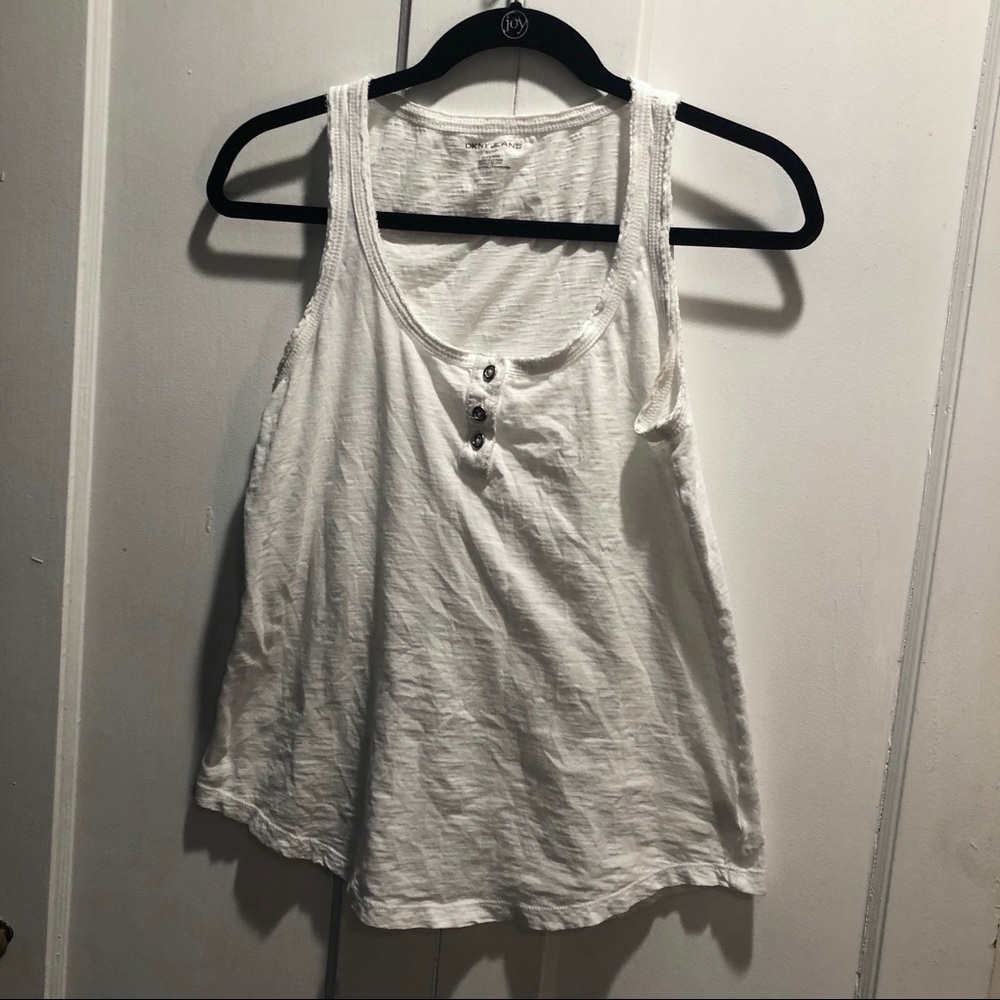 DKNY Mock Henley White Tank Top